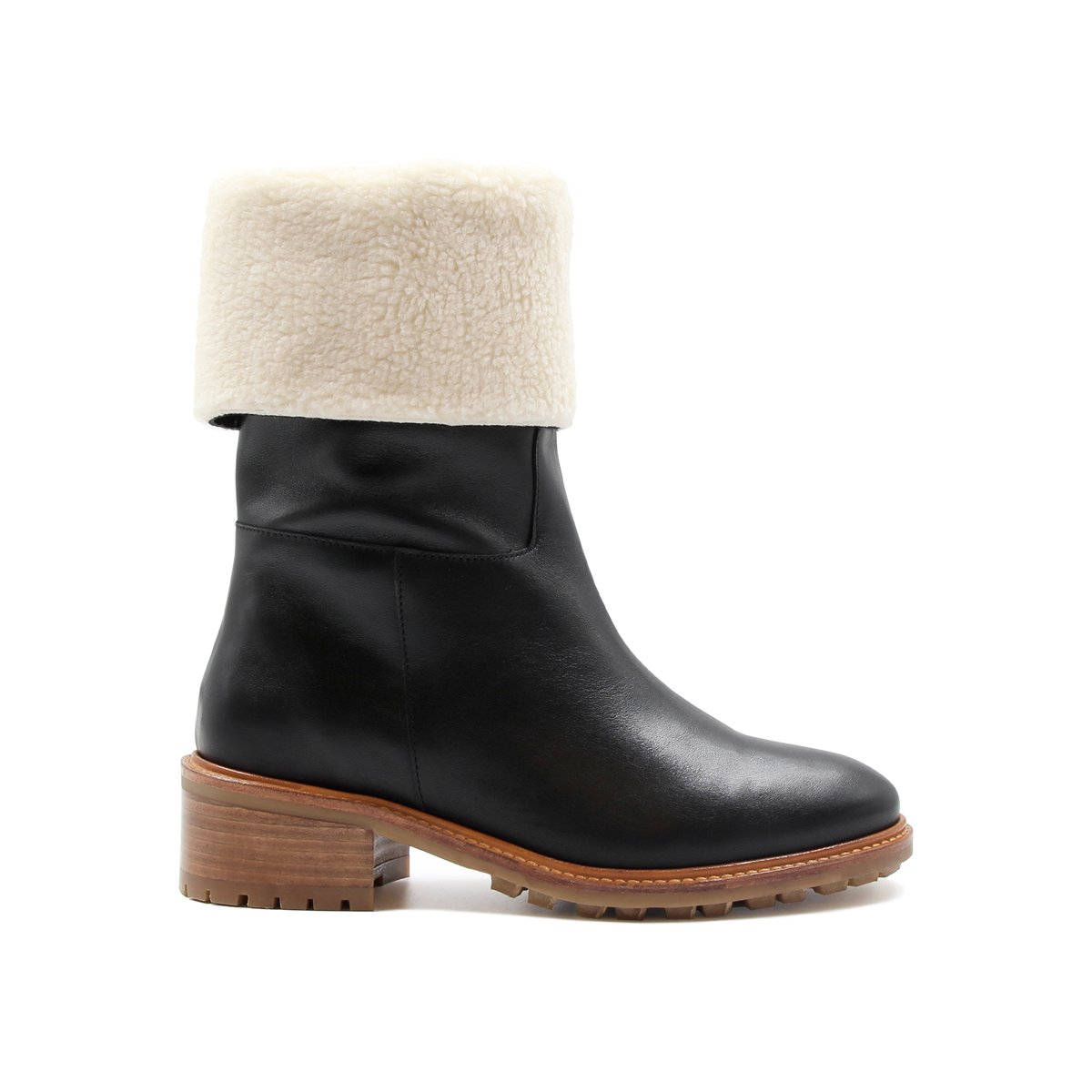 Bottes fourrées cuir lisse noir, JULES & JENN
