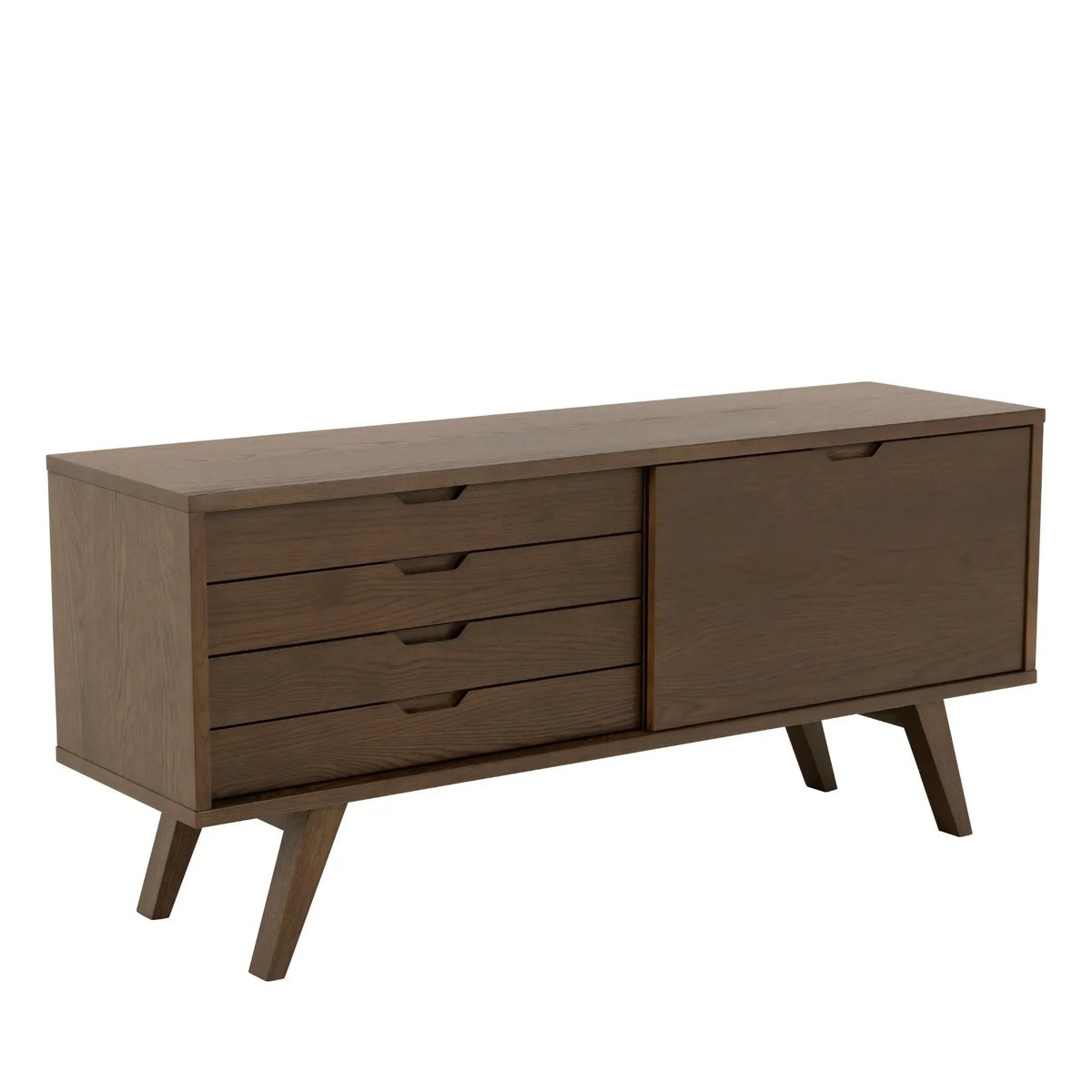 Buffet bas scandinave en chêne fumé 4 tiroirs 1 porte L160 - ALISIA bois foncé, HELLIN, DEPUIS 1862