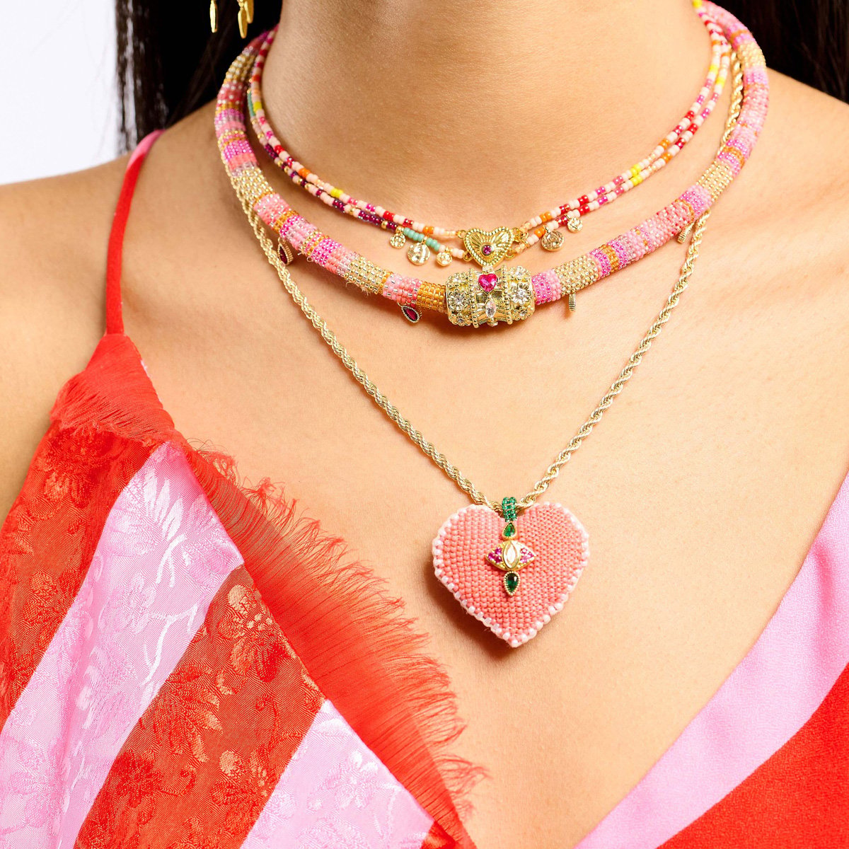 Collier perles tissées avec cabochon central POLINA rose, HIPANEMA