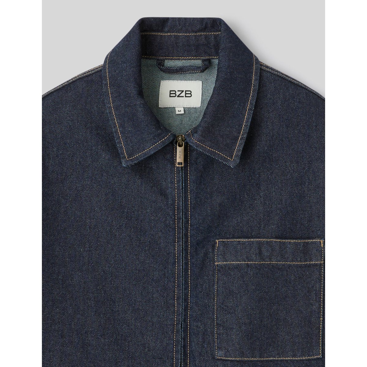 Veste en denim zippée bleu moyen, BZB