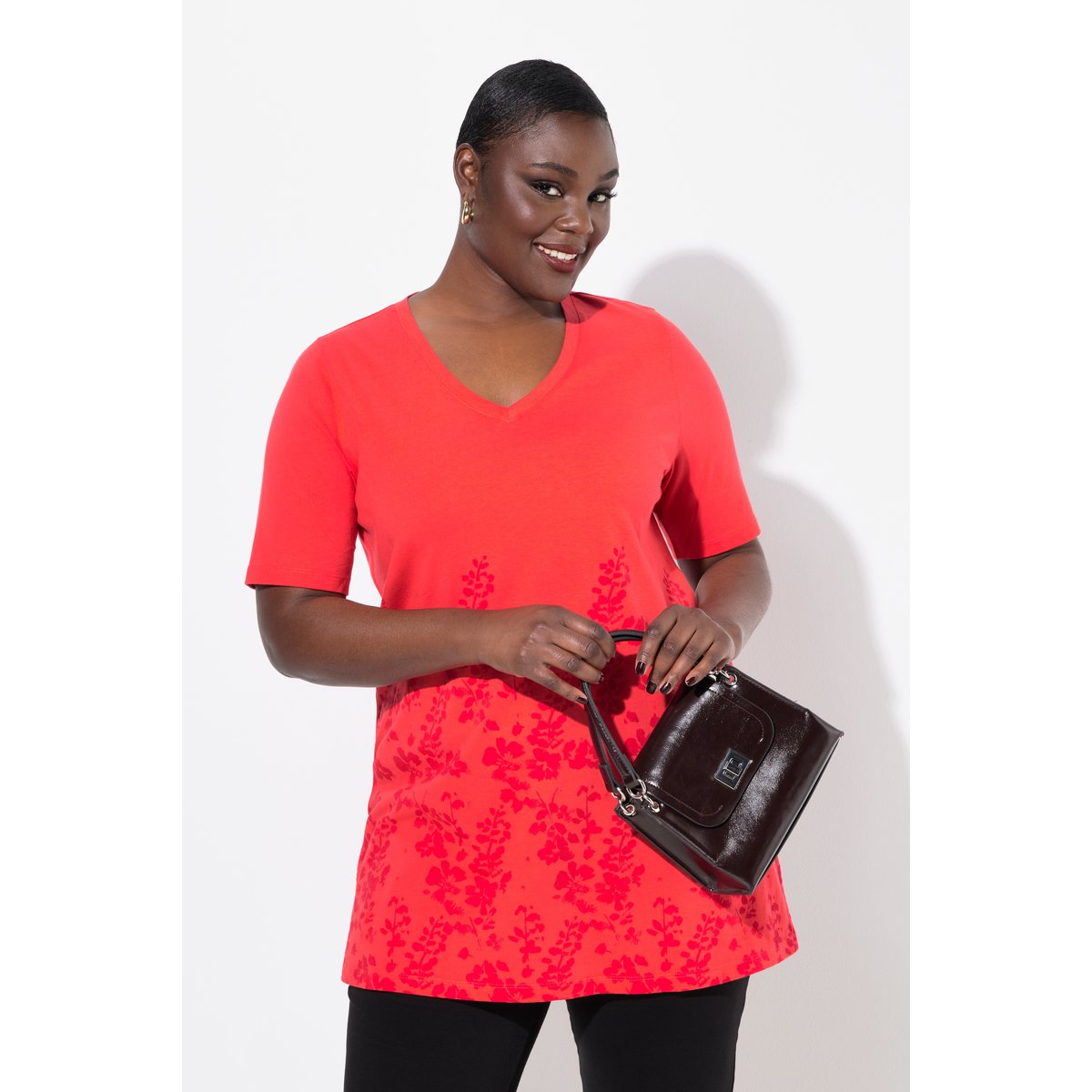 T-shirt à manches courtes et col en V rouge clair, ULLA POPKEN