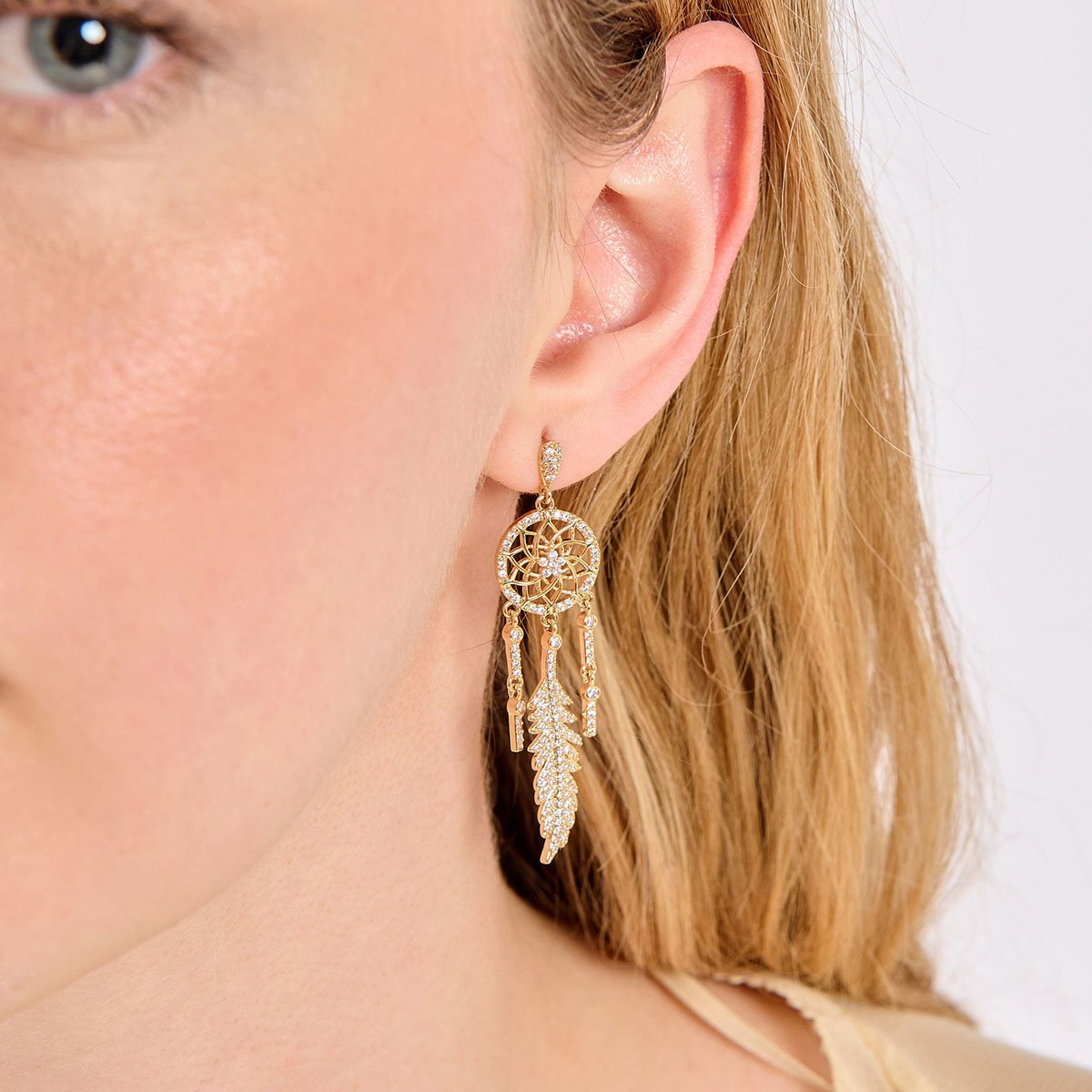 Boucles d'oreilles pendantes attrape rêve KOAN doré, HIPANEMA