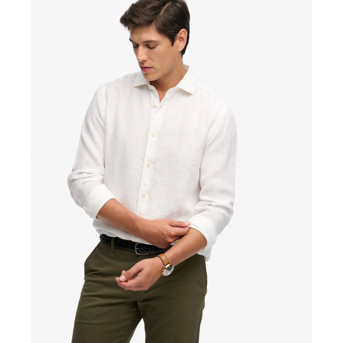Chemise en lin Riviera à manches longues optic, SUPERDRY