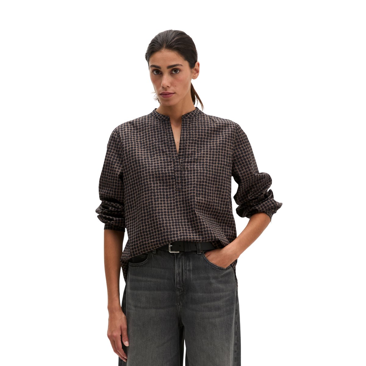 Blouse de style tunique relaxed en popeline Papertouch marron, MARC O'POLO