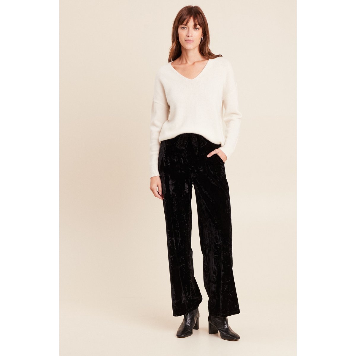Pantalon large taille haute velours noir, BREAL