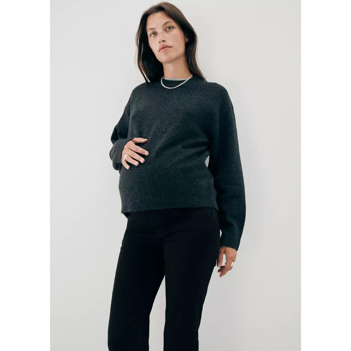 Jean de grossesse flare crop black denim, MANGO