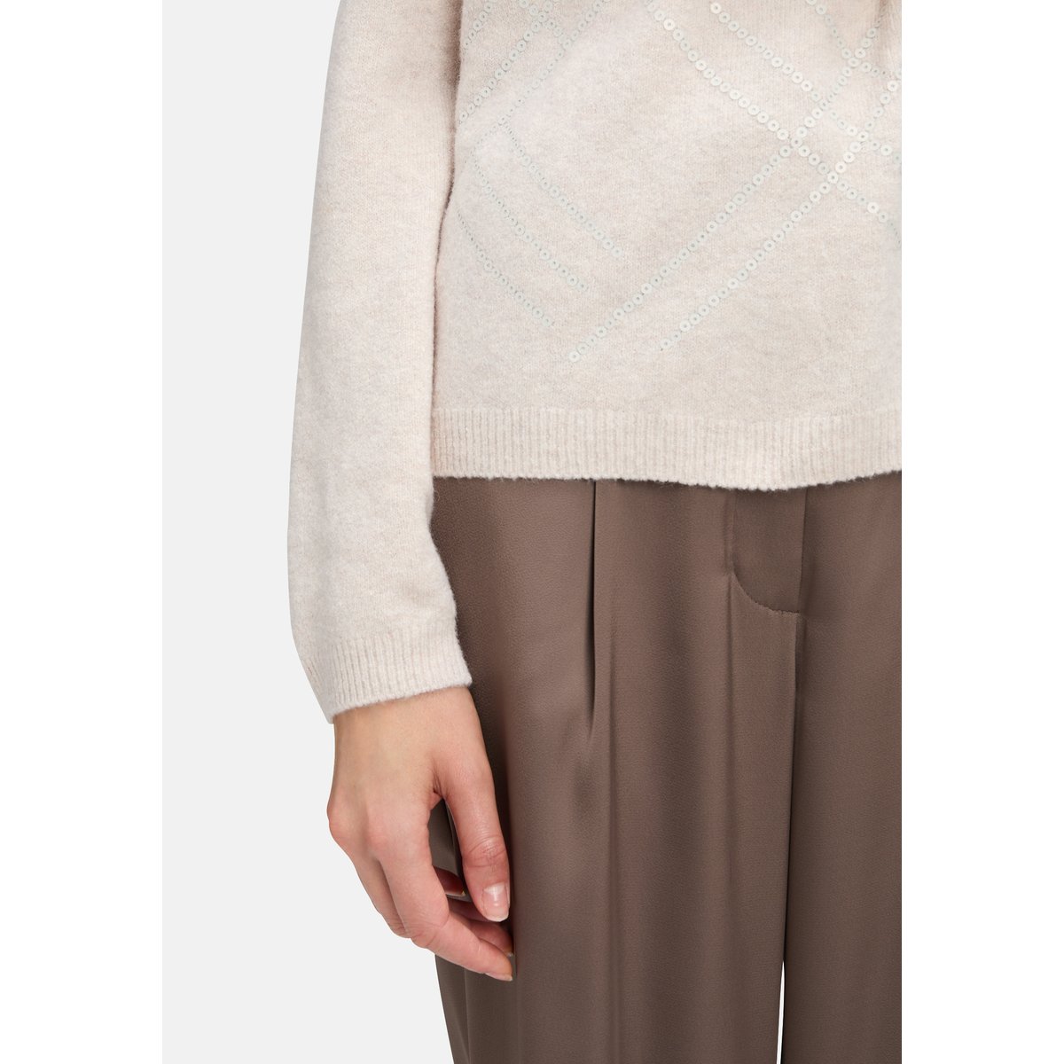 Pull-over en fine maille à application light beige melange, BETTY BARCLAY