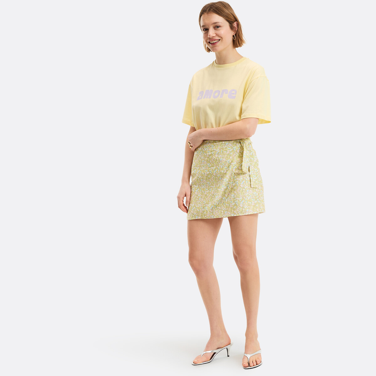 Jupe droite courte imprimé floral à nouer imprimé fleur jaune, LA REDOUTE COLLECTIONS