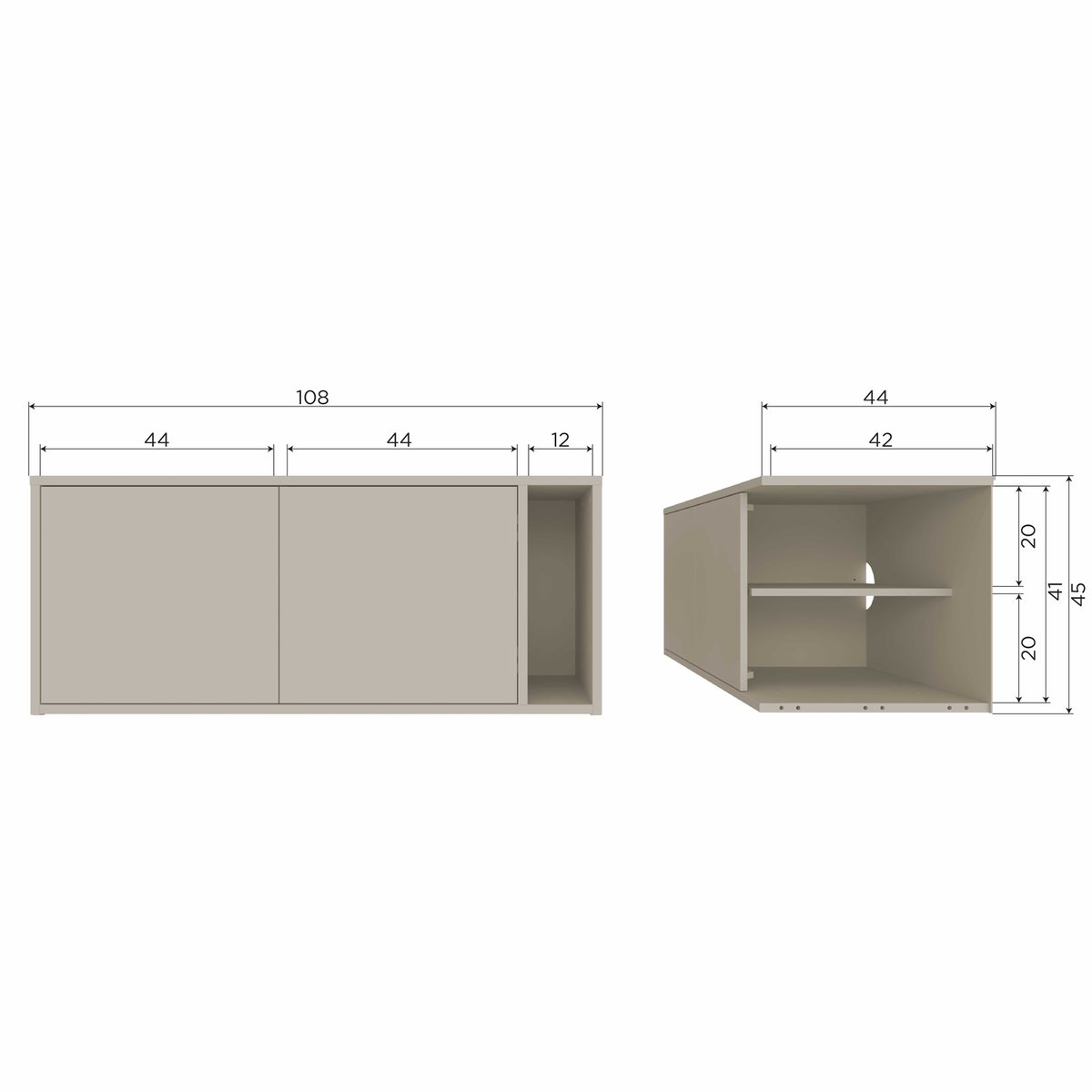 Meuble TV 2 portes en bois L108cm- SETTLE DOWN grège, VTWONEN