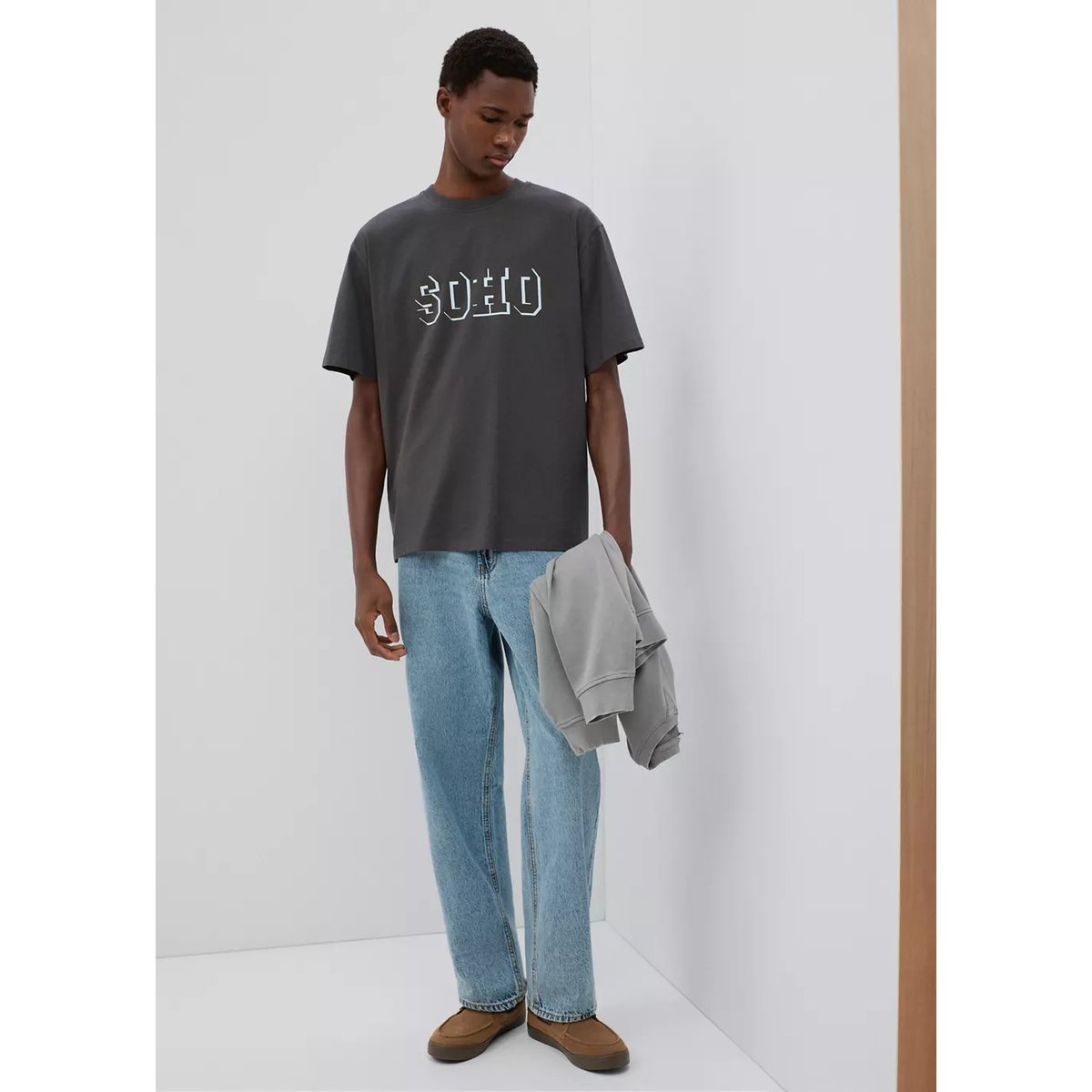 T-shirt coton détail imprimé gris anthracite, MANGO TEEN