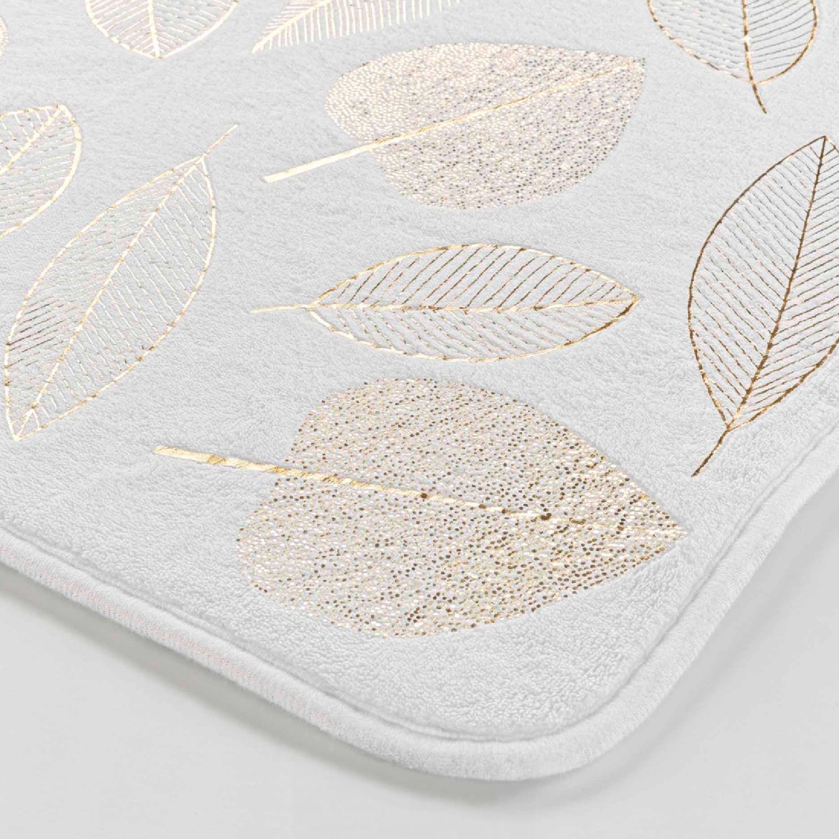 Tapis de Bain Joya Feuilles Dorées blanc, DOUCEUR D'INTÉRIEUR