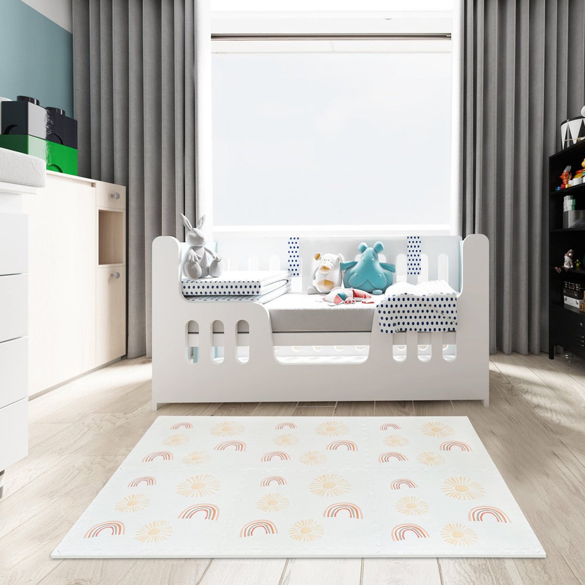 Tapis puzzle éducatif arc-en-ciel et soleil 6 pièces beige, MEOW BABY