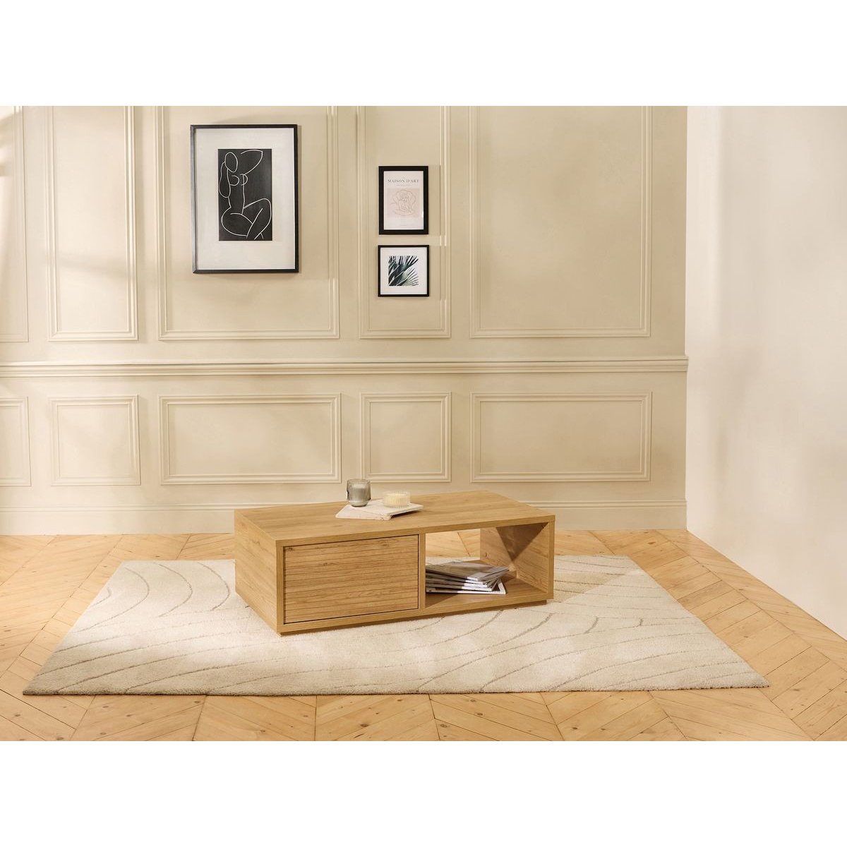 Table basse rectangulaire en panneaux de particules, FERRET marron foncé, BOBOCHIC