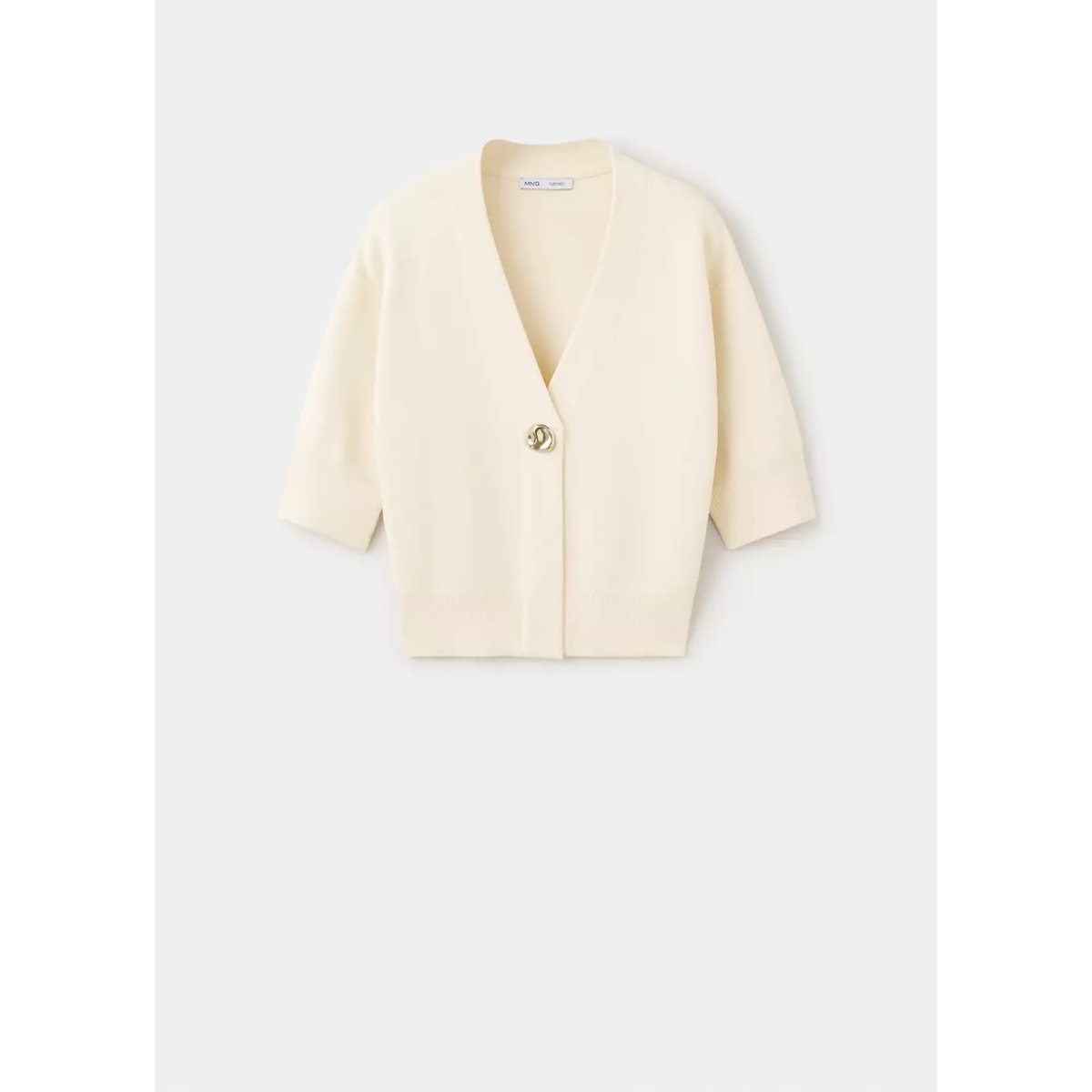 Cardigan maille bouton bijou écru, MANGO