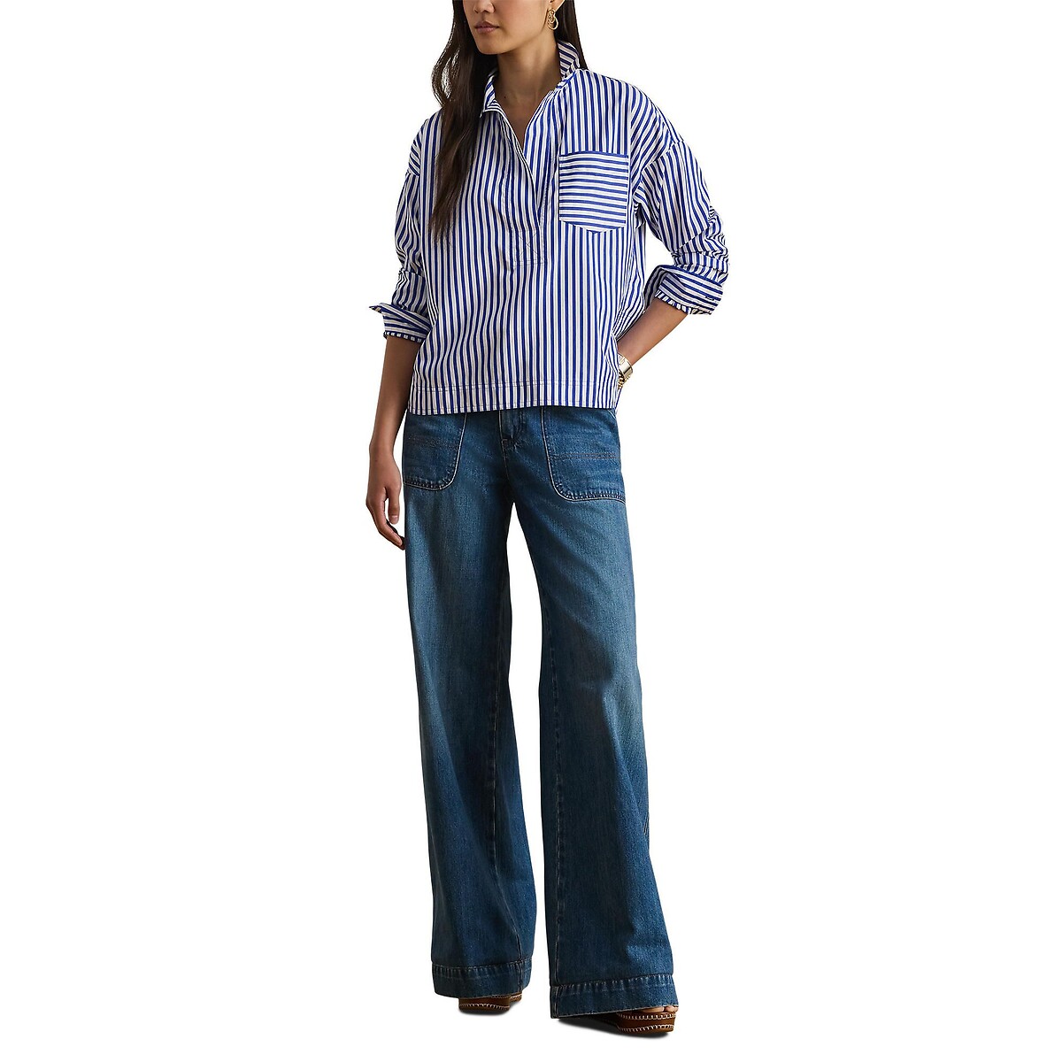 Gestreepte blouse met lange mouwen gestreept blauw/wit , LAUREN RALPH LAUREN