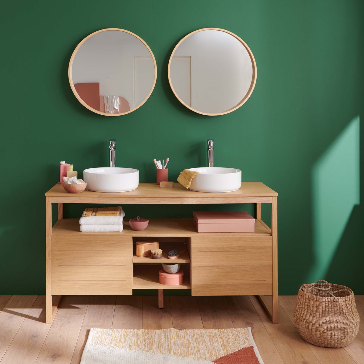 Meuble double +vasque +miroir ATOLL bois clair, MOB IN