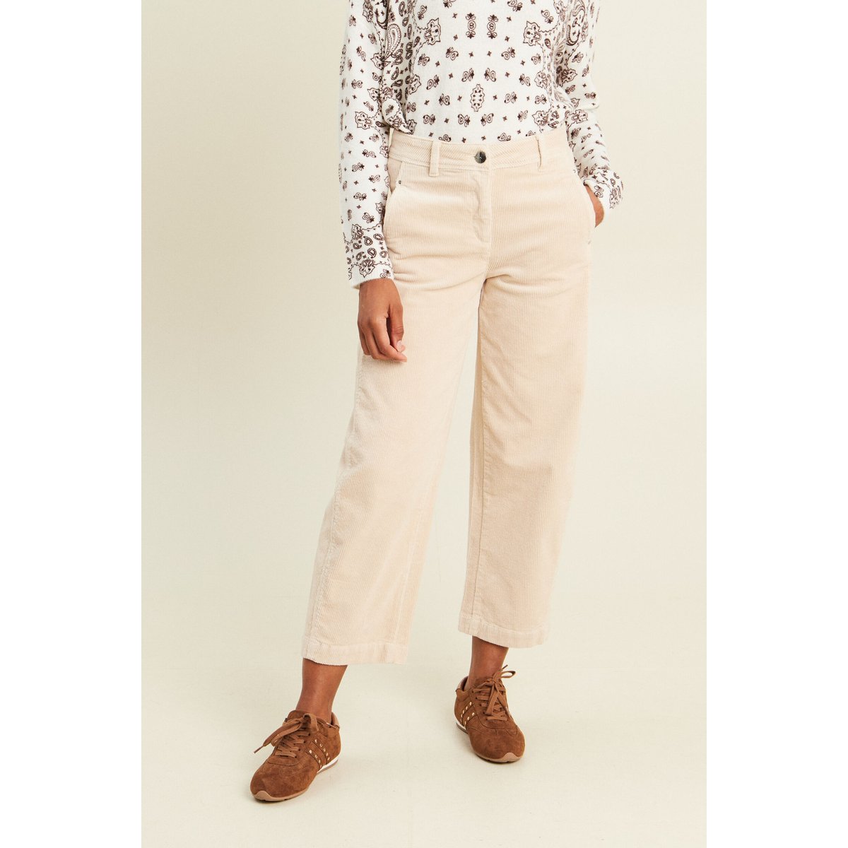 Pantalon large 7/8ème en velours sable, BREAL