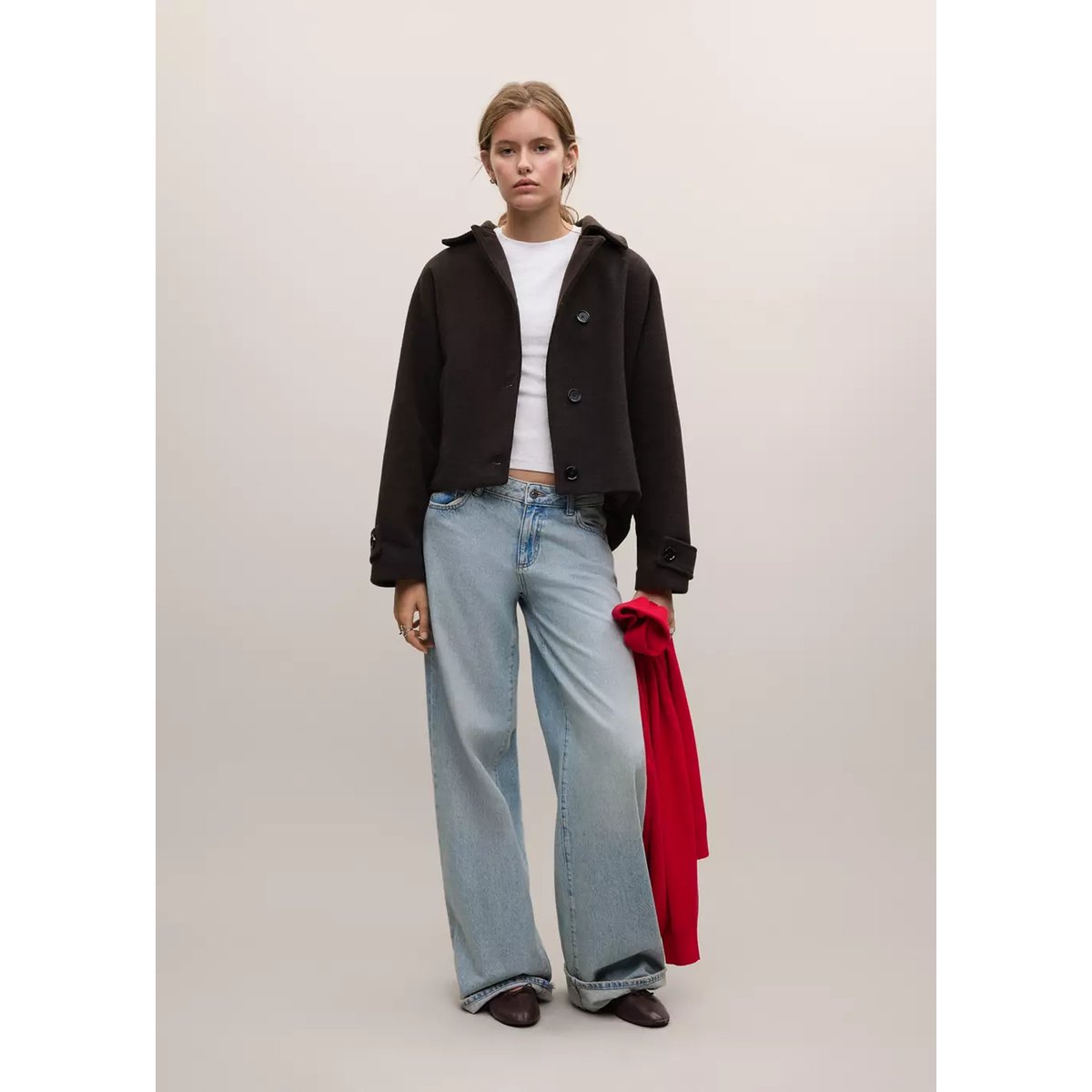 Manteau croisé laine chocolat, MANGO TEEN