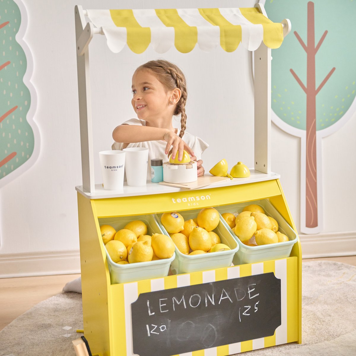 Stand limonade bois 18 accessoires jeu de rôle éducatif, SUNNY CITRUS couleur unique, TEAMSON KIDS