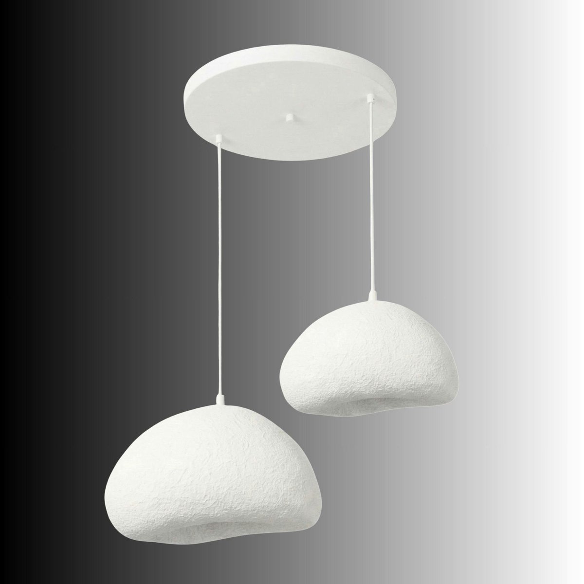 Suspension blanche design 2 abat-jour organiques 89 cm NOXIS blanc, PIER IMPORT
