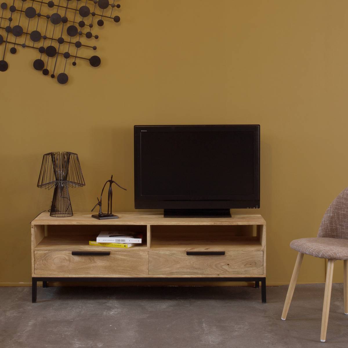 Meuble TV en bois de manguier 1005 noir, MADE IN MEUBLES