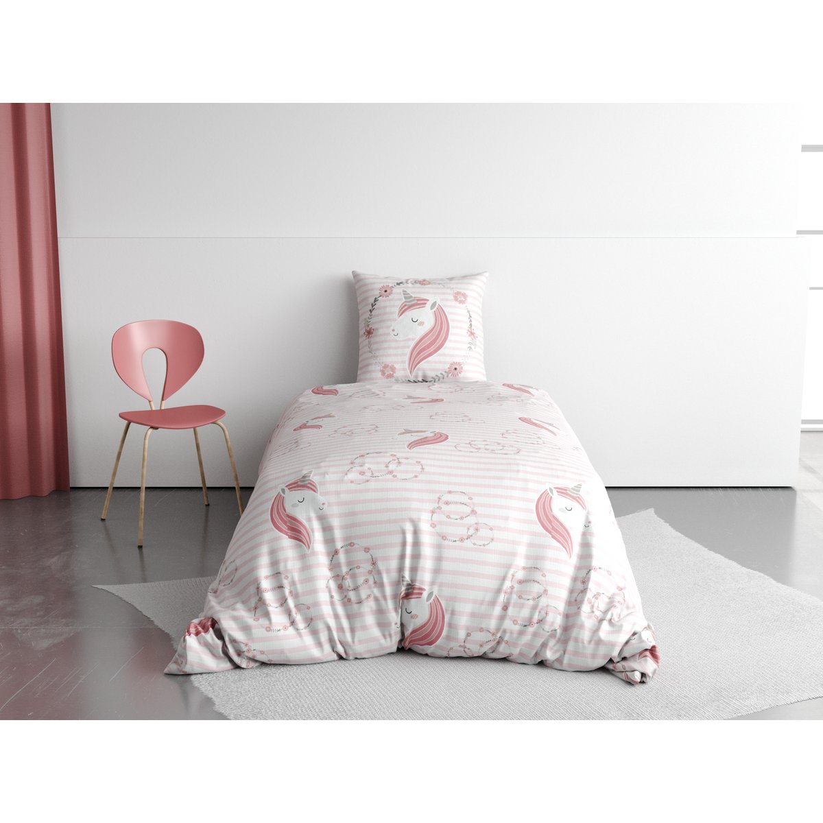 Housse de couette + 1 taie Rina petite licorne rose, EDEN