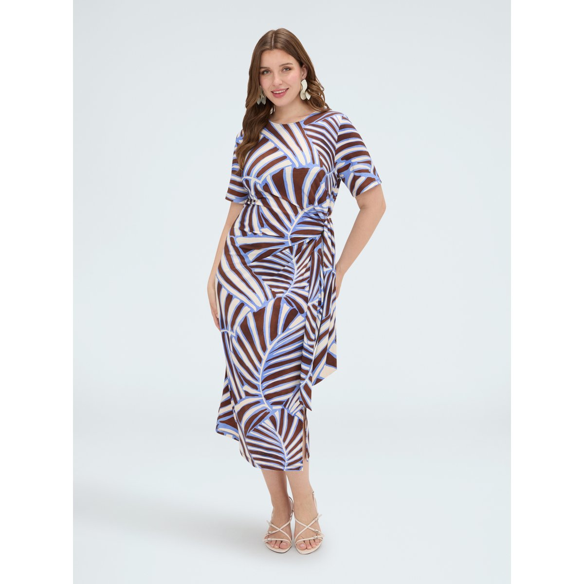 Robe midi avec imprimé et nœud marron, FIORELLA RUBINO