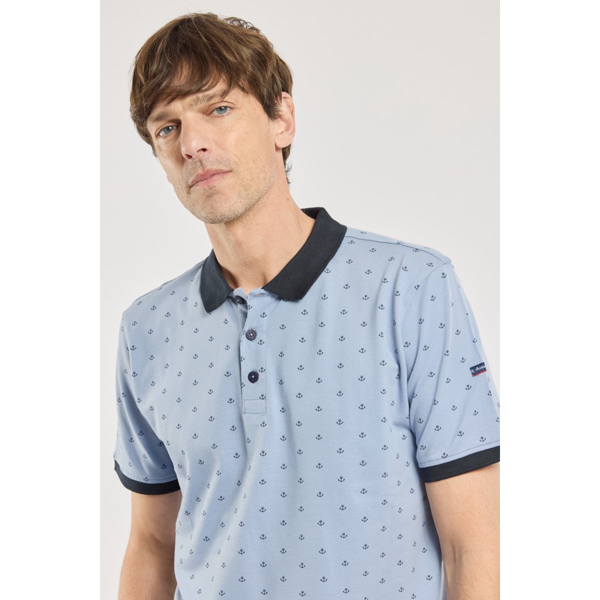 Polo imprimé en coton piqué eventide imprimé ancres, ARMOR-LUX