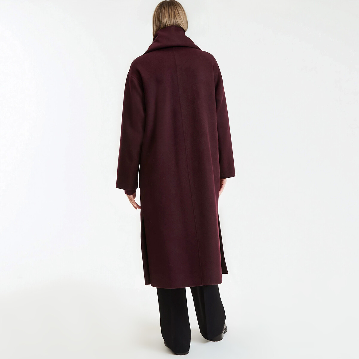 Long Buttoned Coat with Removable Scarf burgundy red, LA REDOUTE COLLECTIONS