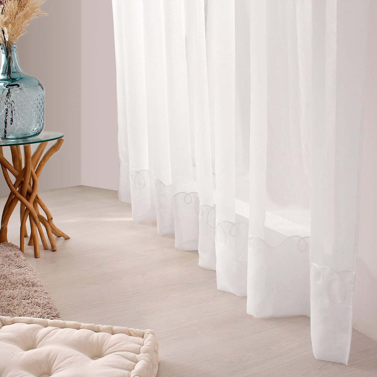 Voilage uni brodé Cornely blanc, HOME MAISON