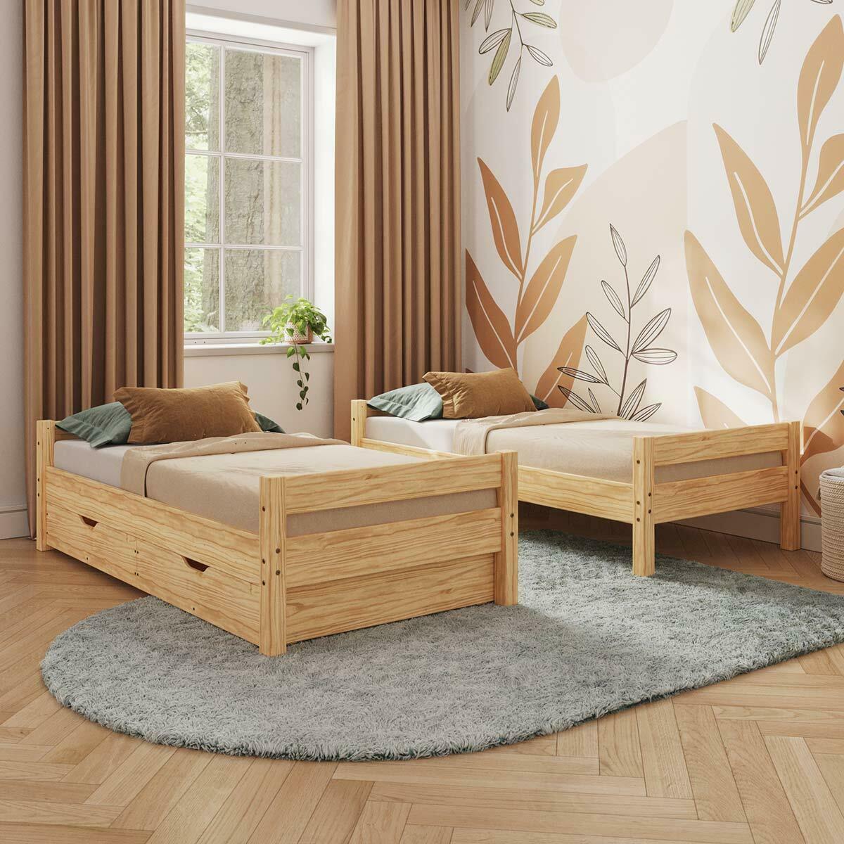 Pack lit superposé séparable avec tiroirs Bois massif AARON bois naturel, AKITEN RETAIL
