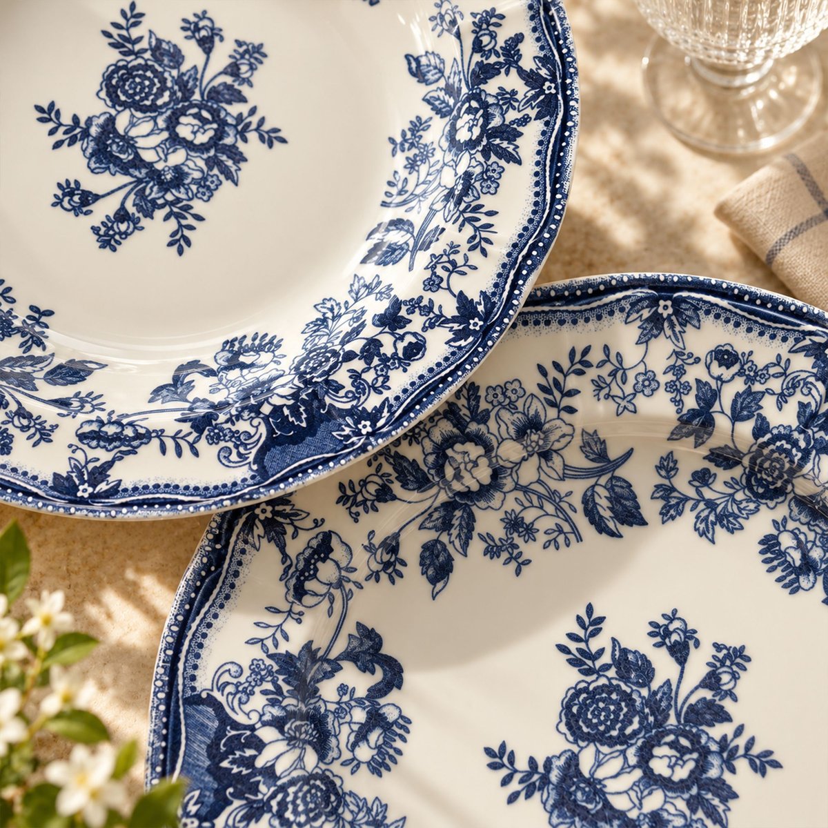 Lot de 6 assiettes creuses en grès 22cm, FAUSTINE bleu, NOVASTYL