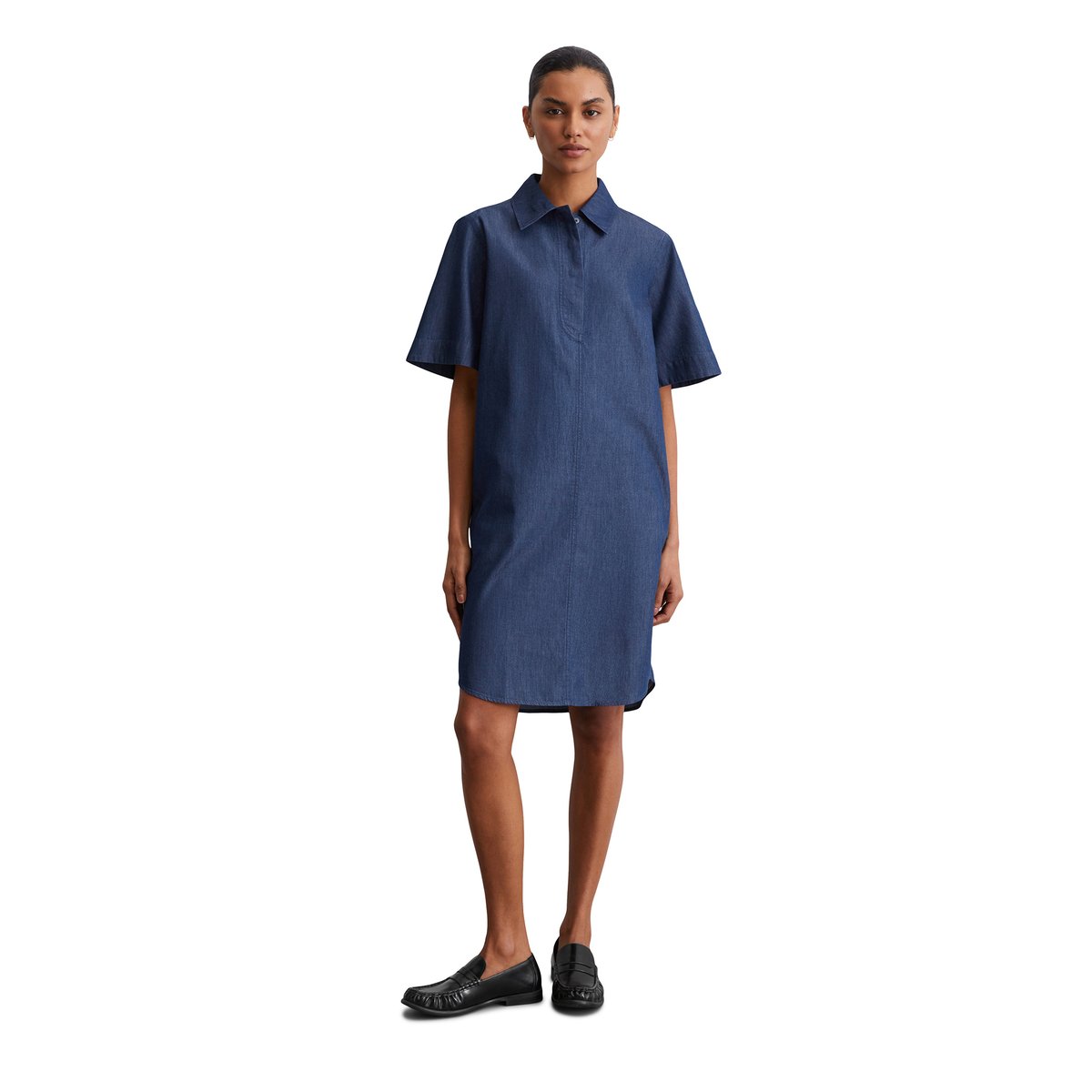 Robe en denim relaxed en mélange de coton organique et de lyocell bleu moyen, MARC O'POLO