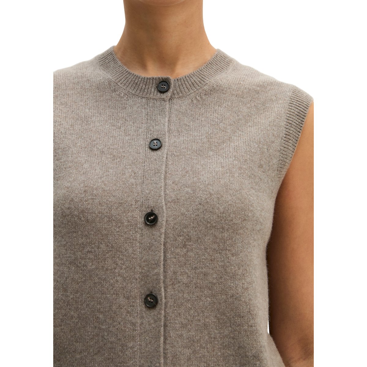 Cardigan sans manches regular en laine d'agneau moelleuse beige, MARC O'POLO