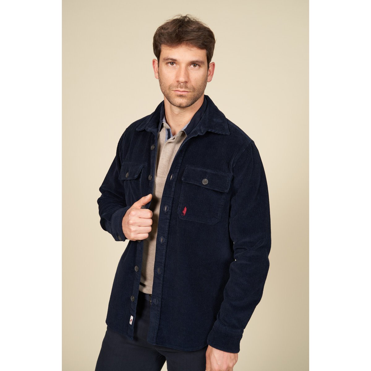 Surchemise velours avec poches bleu marine, MCS