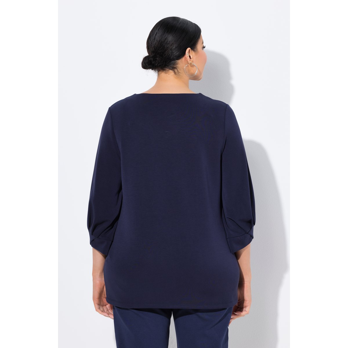 Sweat-shirt avec plis fantaisie marine, ULLA POPKEN