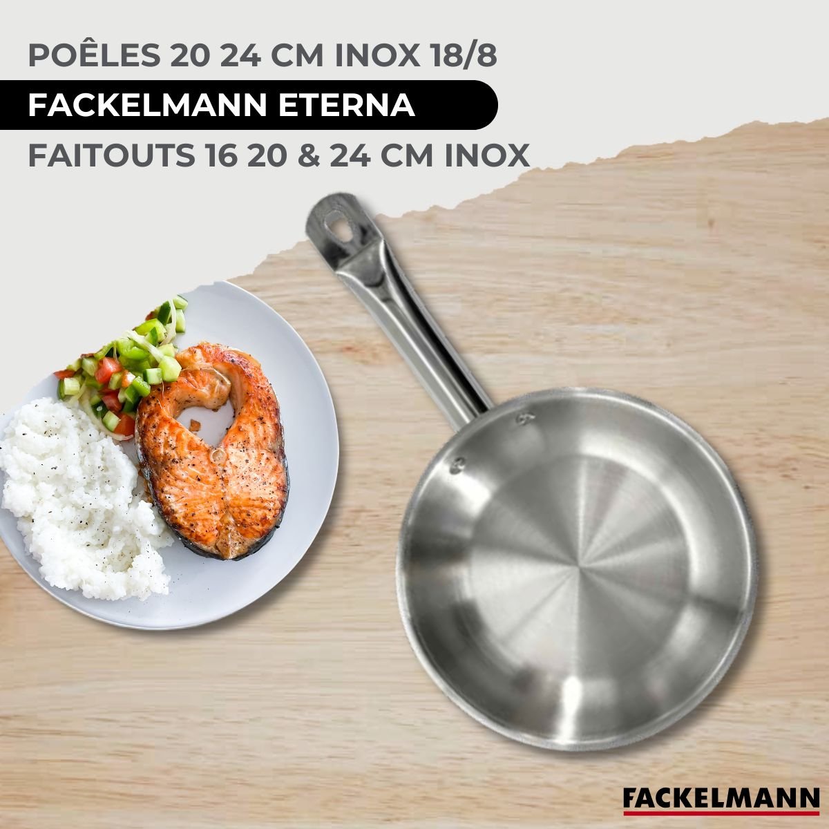 2 poêles 20/24cm + 3 faitouts 16/20/24cm ETHERNA BRILLANT CLIP inox, FACKELMANN