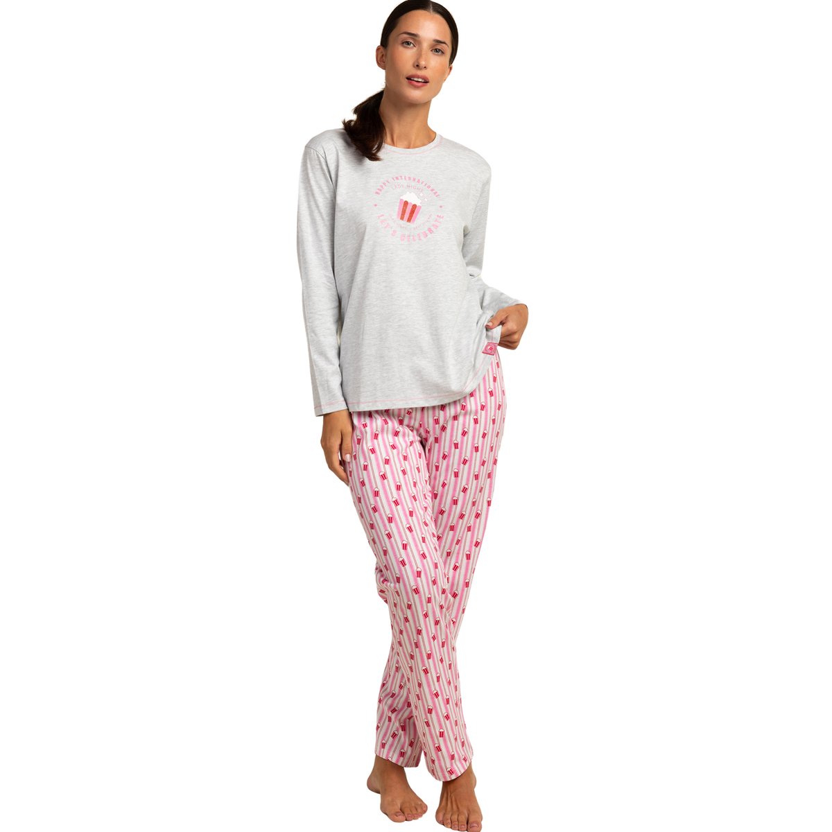 Pyjama pantalon top manches longues Lady Night gris, ADMAS