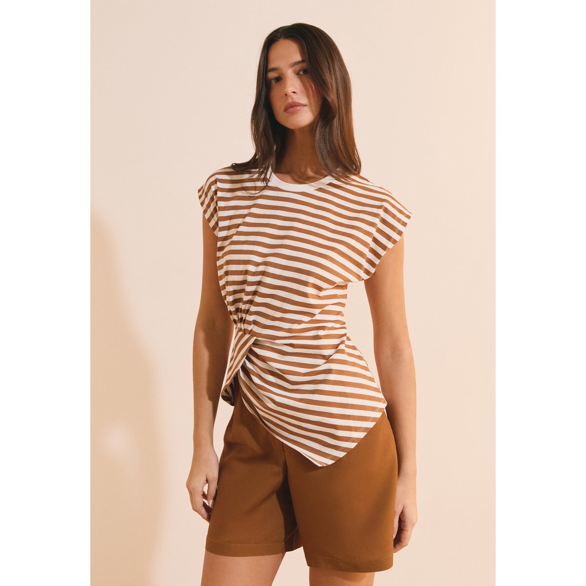 T-shirt en coton asymétrique à rayures ALEX TS dune, ETAM