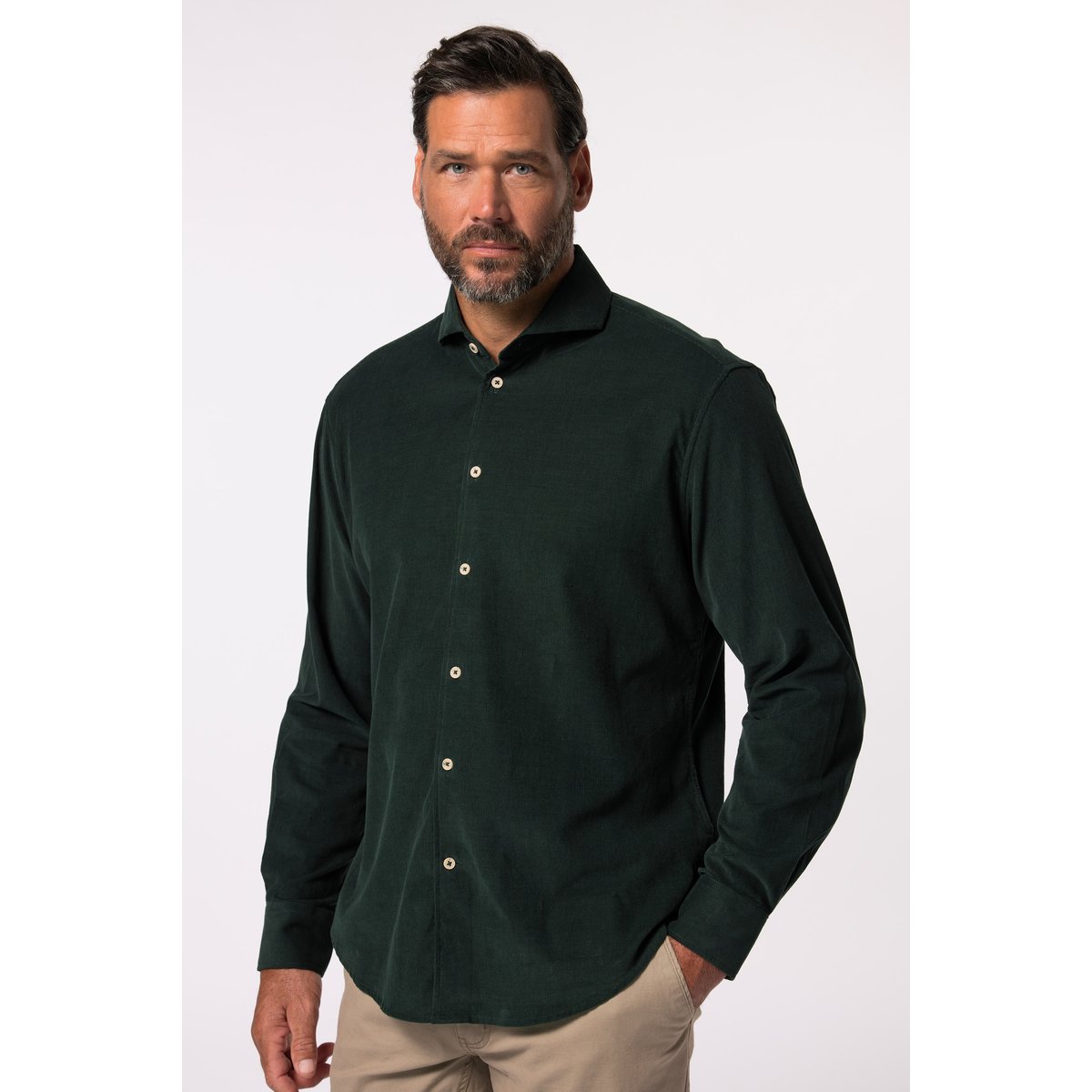 Chemise en velours côtelé. Col requin. Coupe vert foncé, JP1880