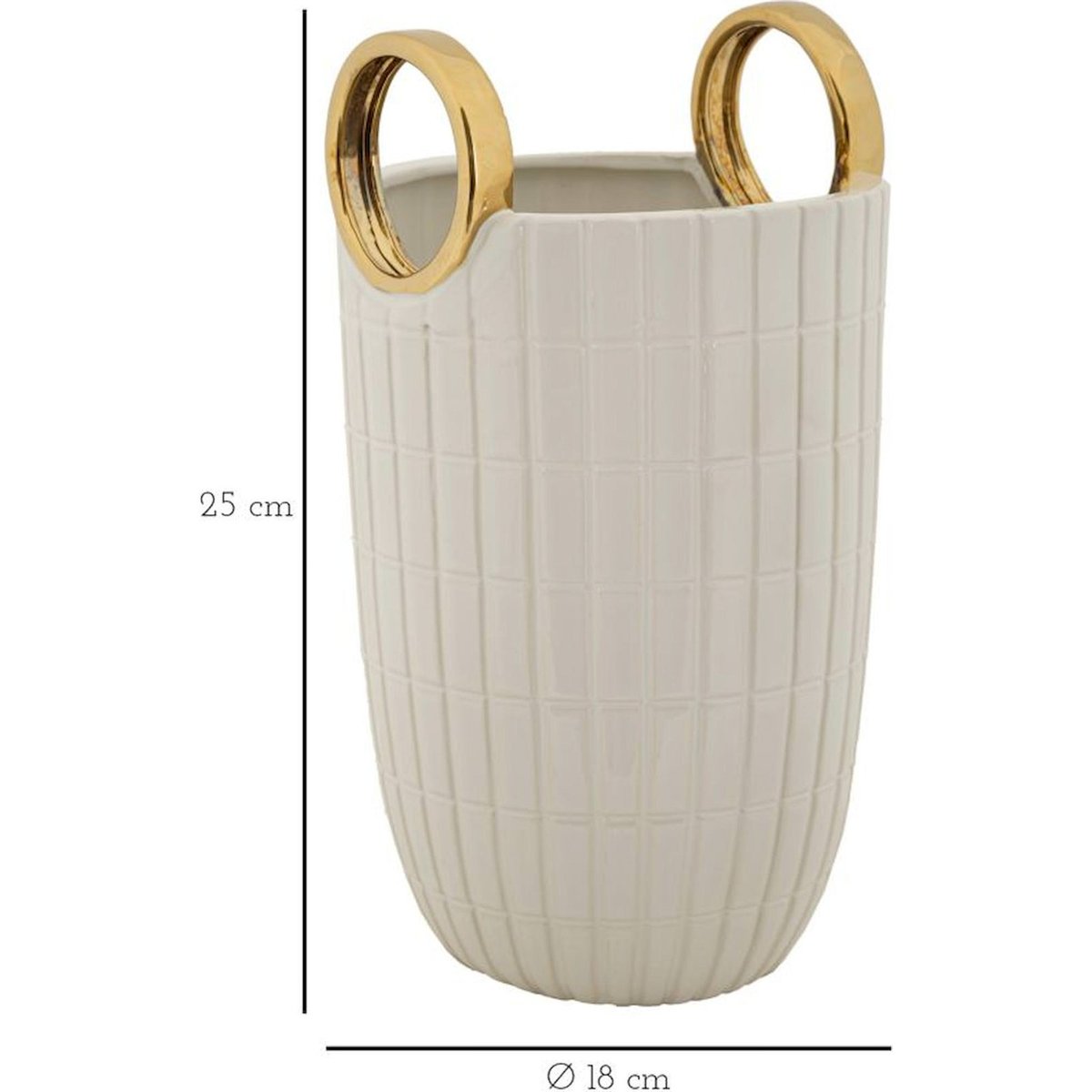 Vase en céramique à relief quadrillé GLAM blanc et doré, RECOLLECTION