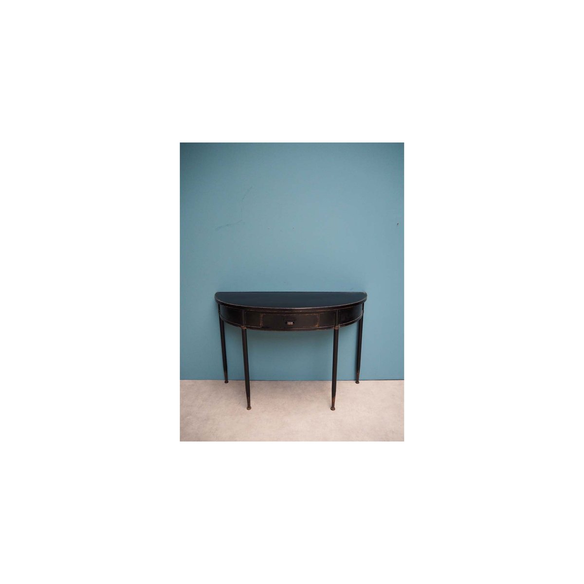 Console Classique Demi-Lune en Métal Noir Vieilli avec Tiroir noir, WADIGA