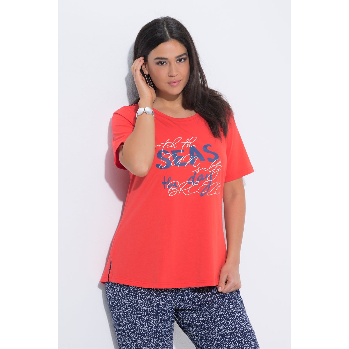 T-shirt avec message corail, ULLA POPKEN