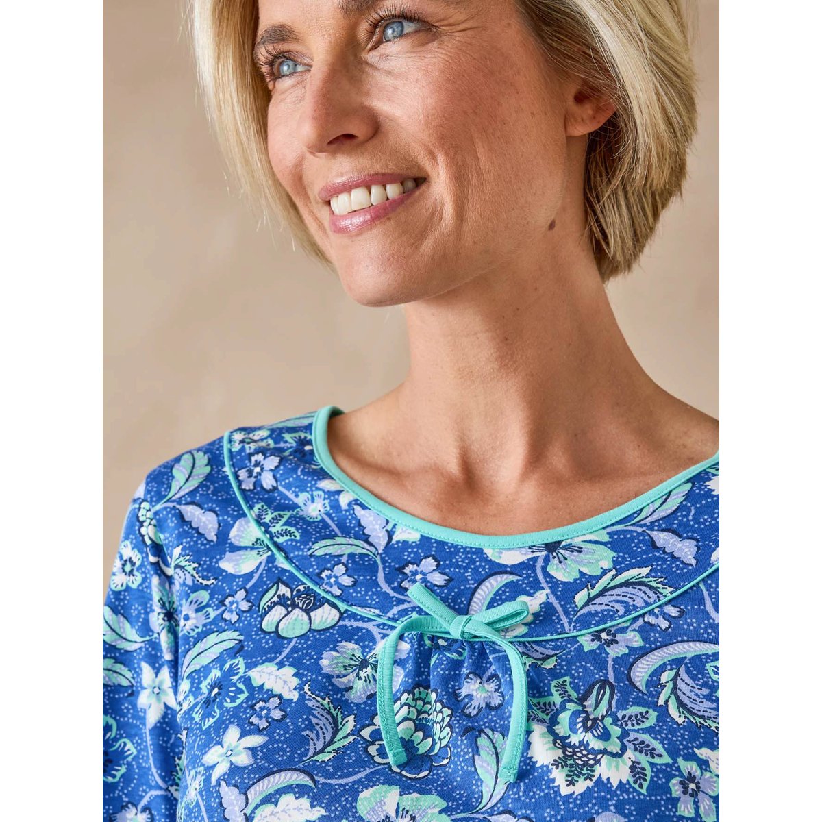 Chemise de nuit maille pur coton imprimé bleu, DAXON