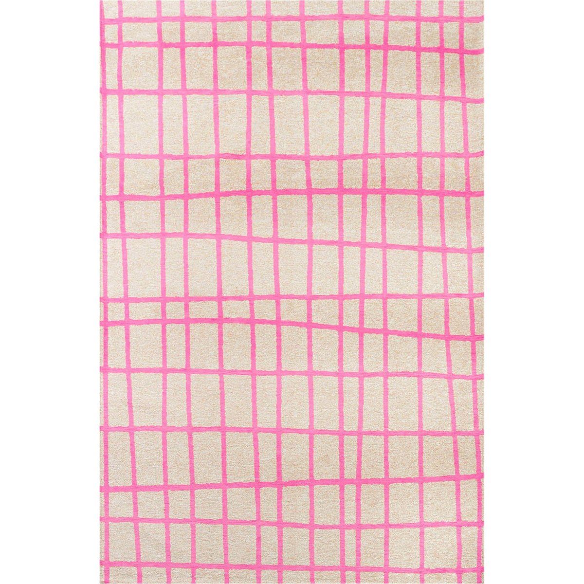 Tapis intérieur extérieur jacquard, CARO rose fuchsia sur fond beige clair, RECOLLECTION