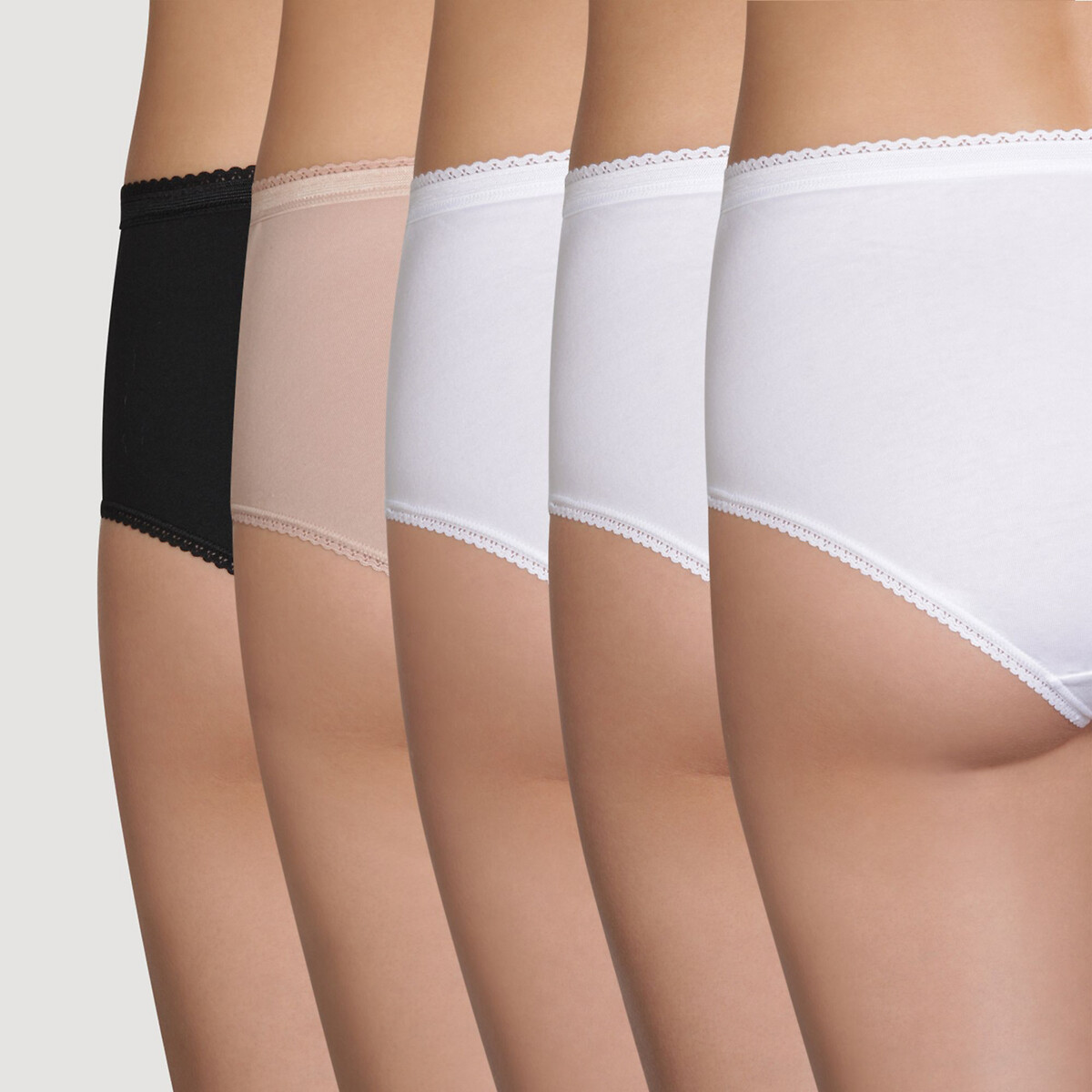 Confezione da 5 slip midi coordinati Cotton blanc + beige + noir, PLAYTEX