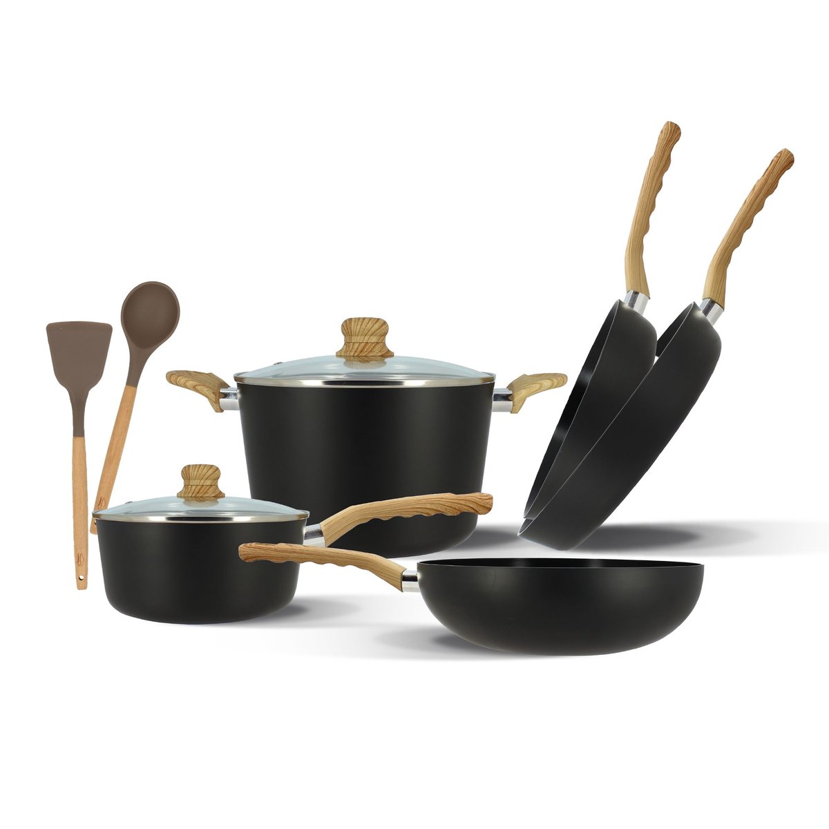 Set de cuisson 9 pièces en aluminium recyclé, COLORAMA noir, MENASTYL