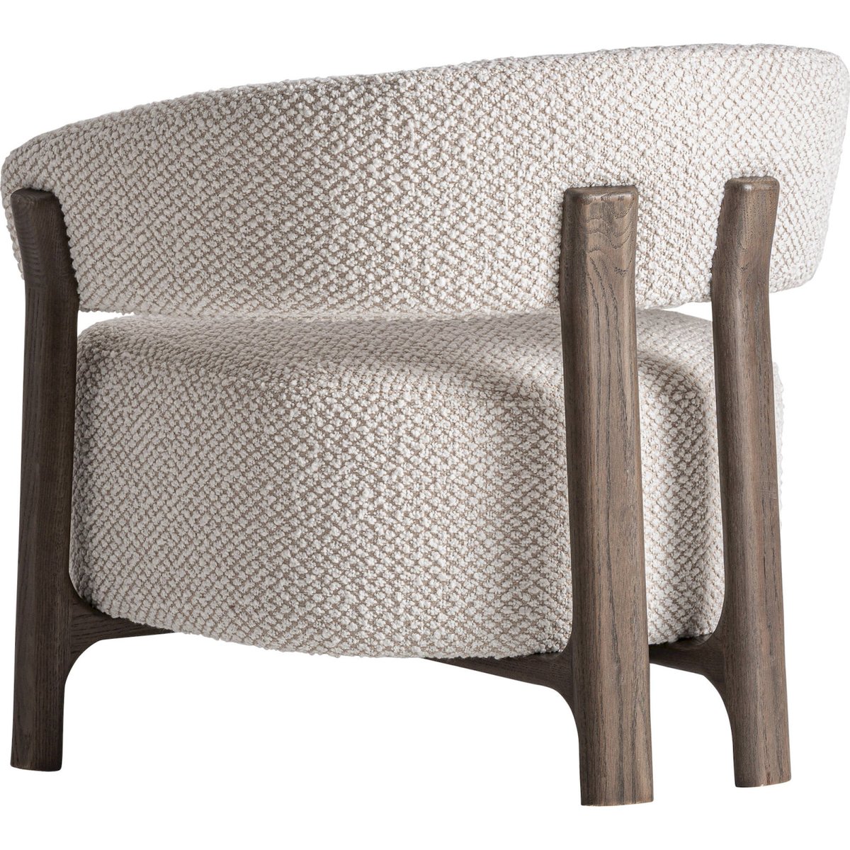 Fauteuil contemporain bois et tissu bouclé écru et brun, RECOLLECTION