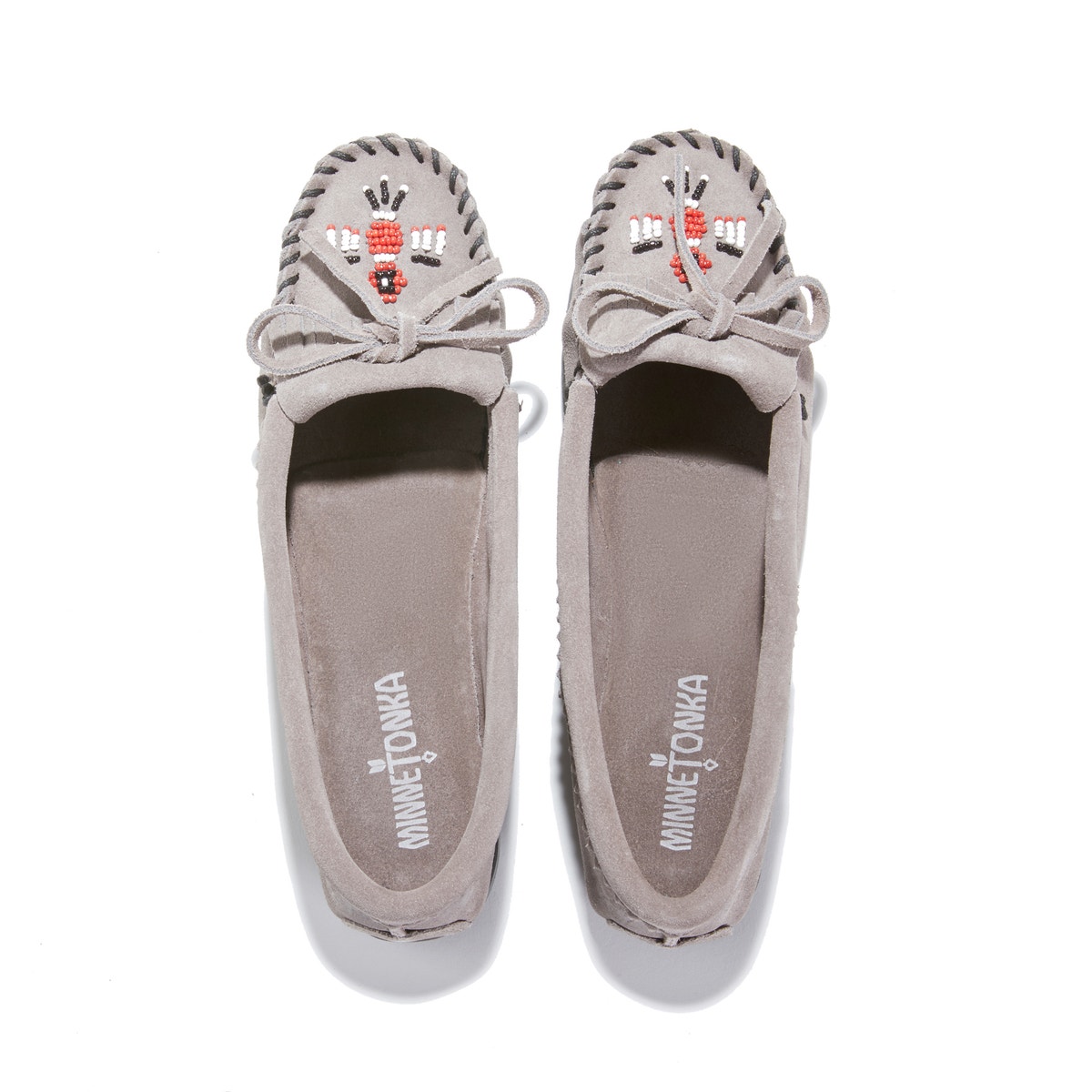 Mocassins Cuir Et Perles Thunderbird Ii gris, MINNETONKA