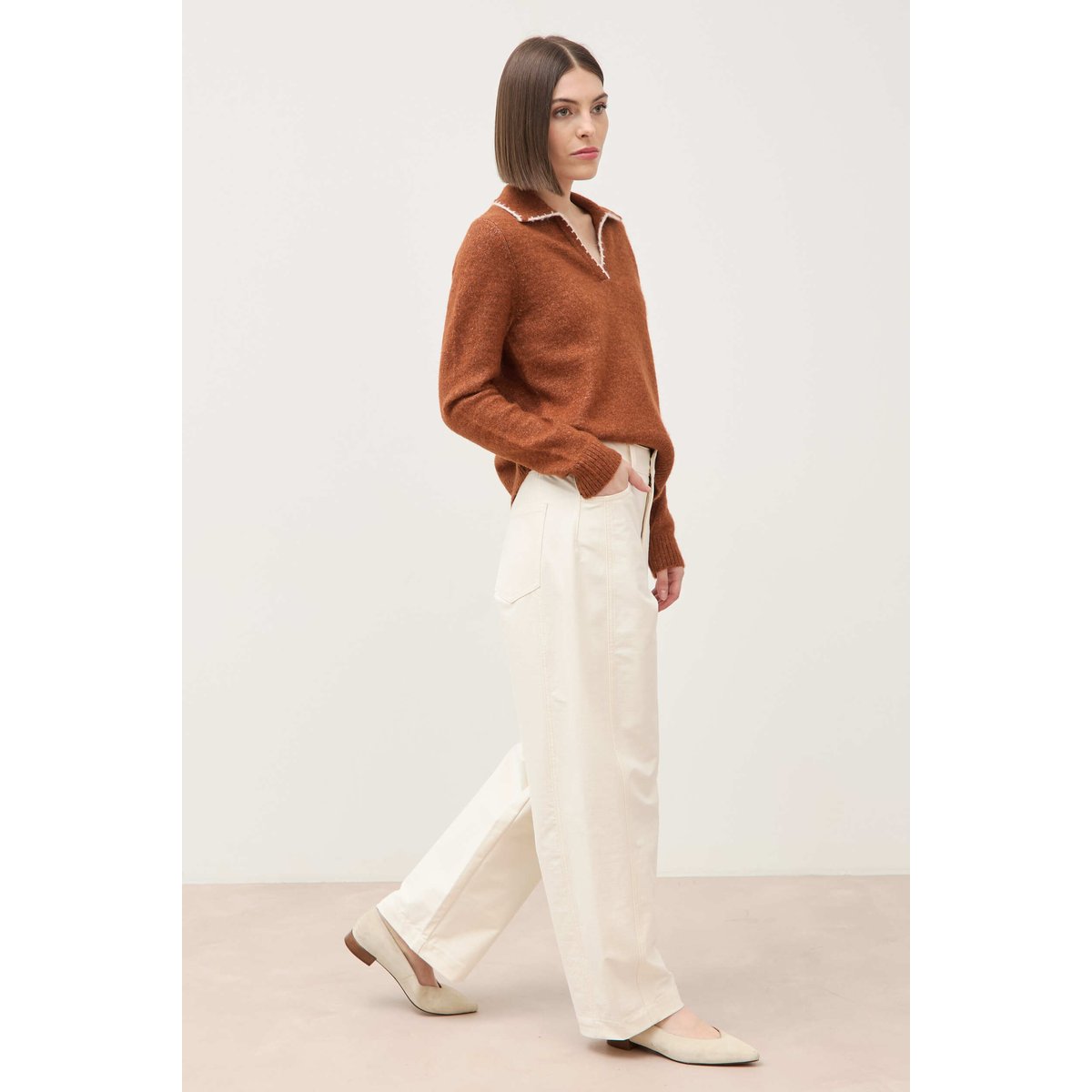 Pantalon coupe regular ecru, BONOBO